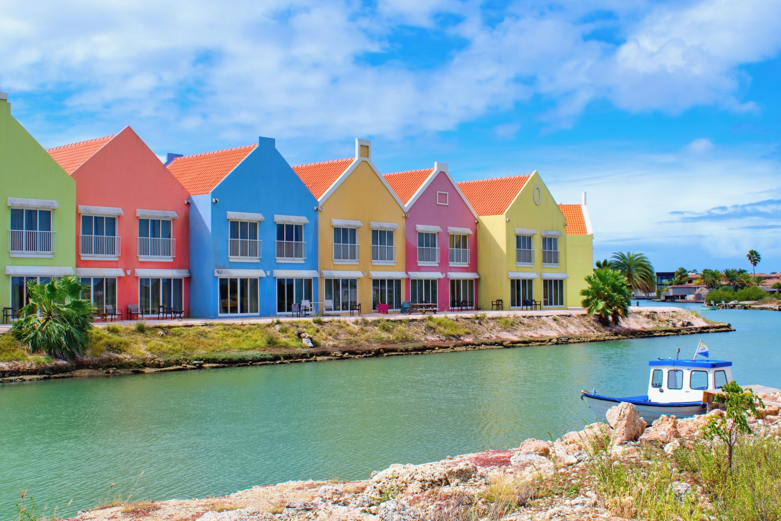 Colorful houses on the waterfront of Kralendijk, Bonaire, Caribbean Netherlands